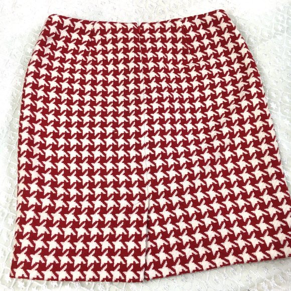 Talbots Red & White Wool Houndstooth Pencil Skirt Vtg Size 6 - Picture 3 of 11